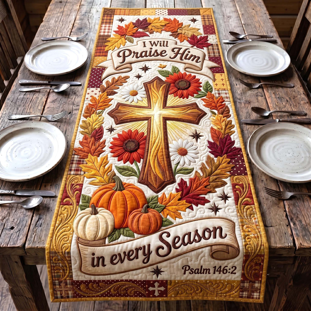 Sunflower Cross in Every Season Table Runner