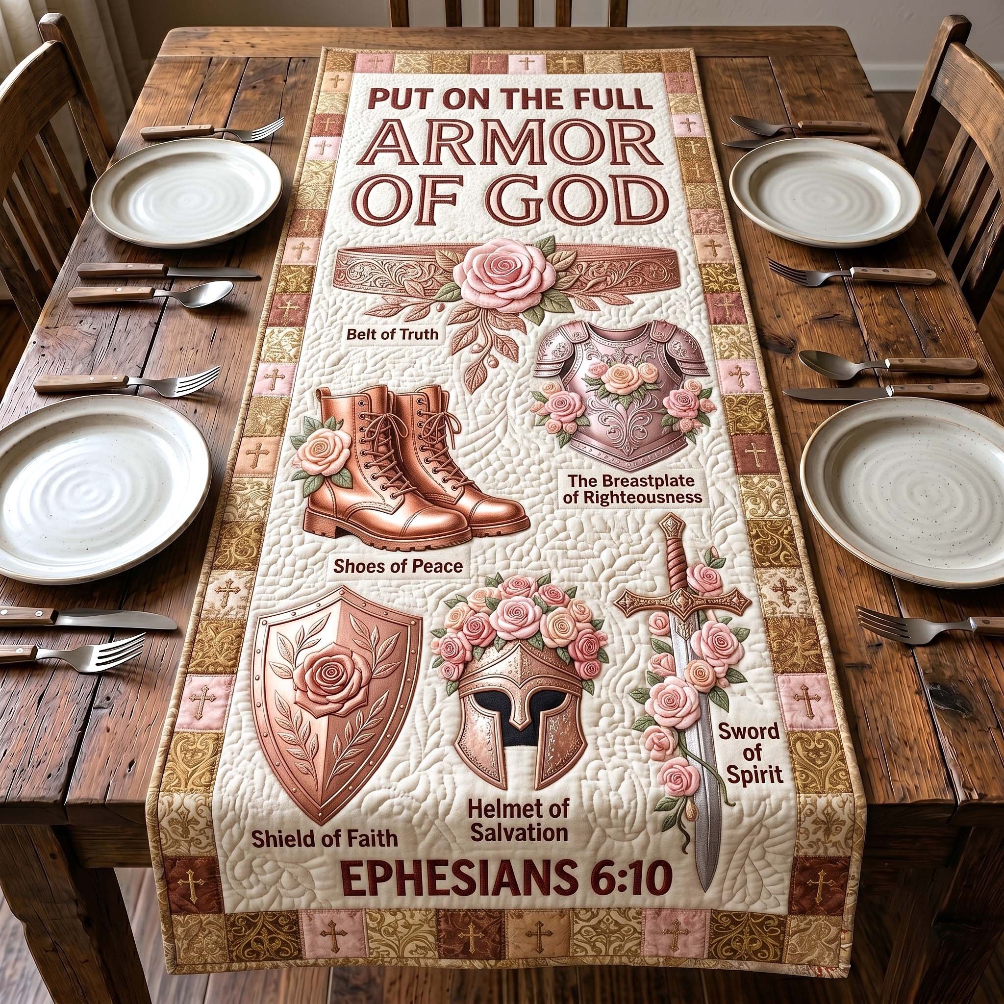 Armor of God Boots and Shield Table Runner