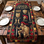 Kneeling Knight with Red Roses Table Runner