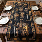 Golden Knight on Black Damask Table Runner