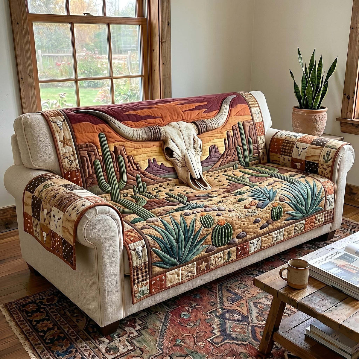 Longhorn Skull in the Cactus Desert Sofa Cover