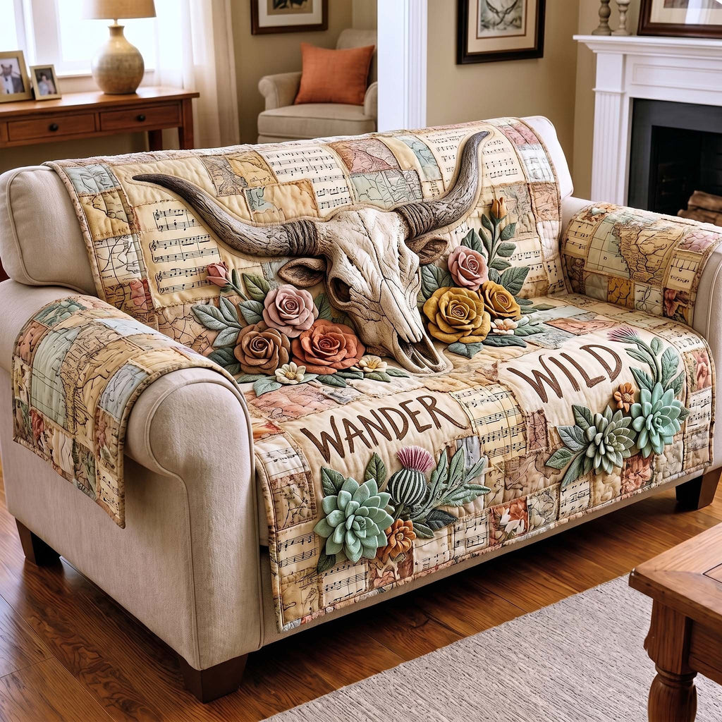 Wander Wild Longhorn Skull with Roses Sofa Cover