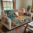 Longhorn Skull with Desert Succulents Sofa Cover