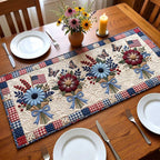 Blue Daisies and Butterflies Patchwork Table Runner