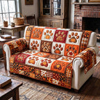Paw Print Squares in Rust Sofa Cover