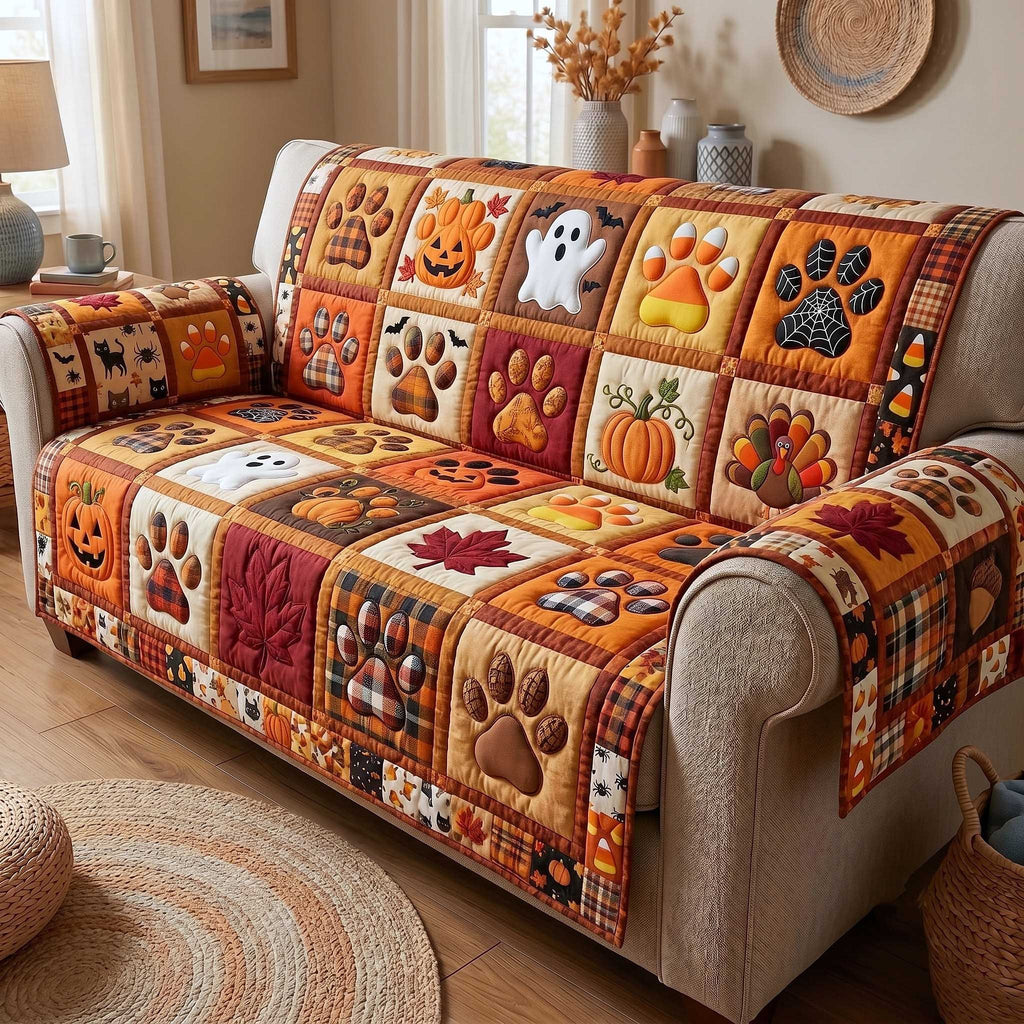 Paw Prints with Autumn Leaves Sofa Cover