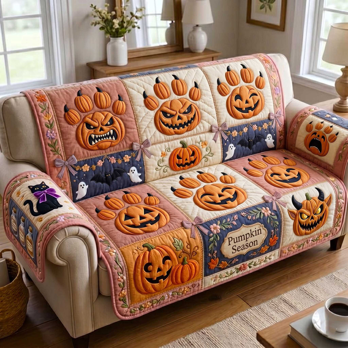 Pumpkin Season with Jack o Lanterns Sofa Cover