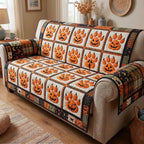 Jack o Lanterns and Paws on Orange Sofa Cover