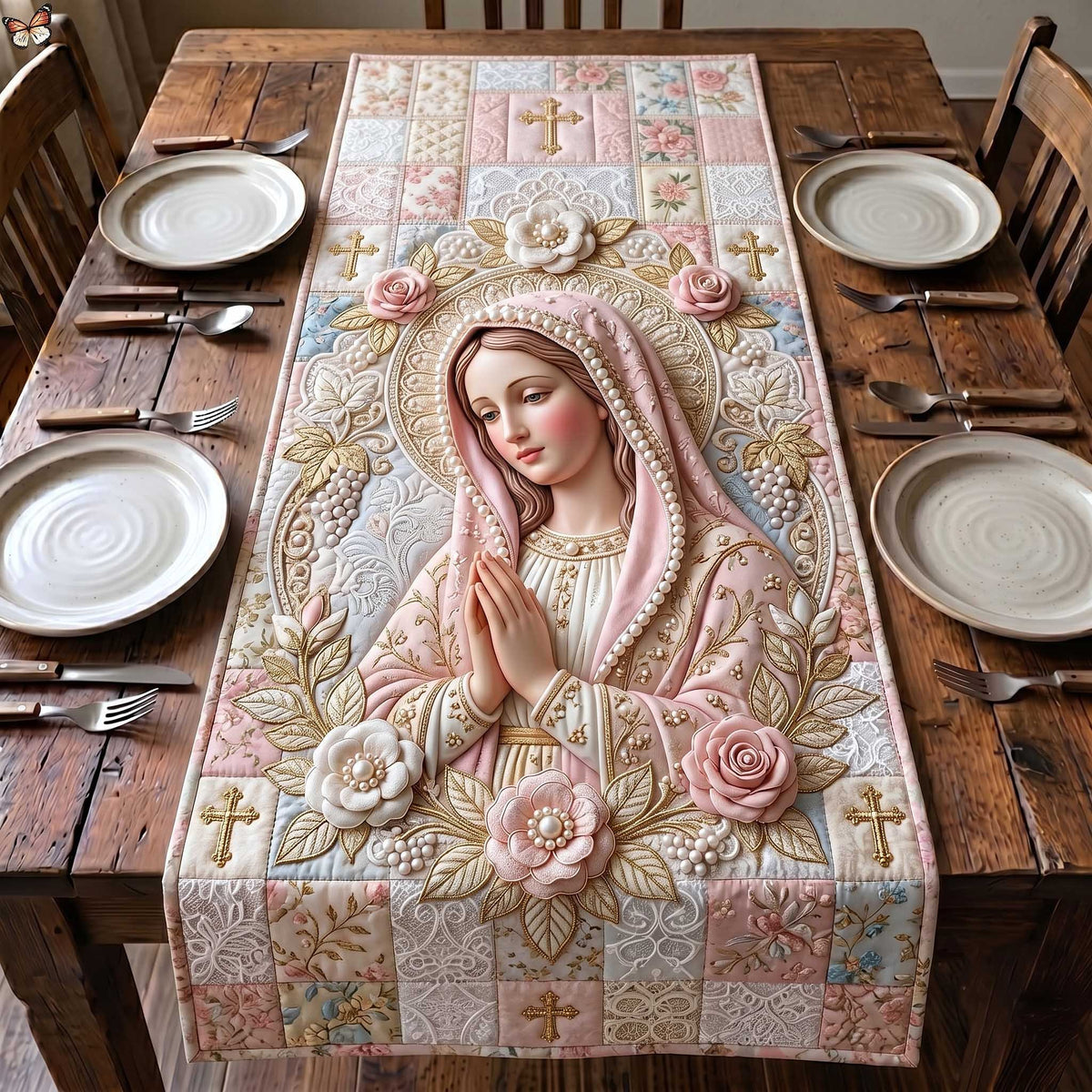 Praying Madonna in Blush Pink Table Runner