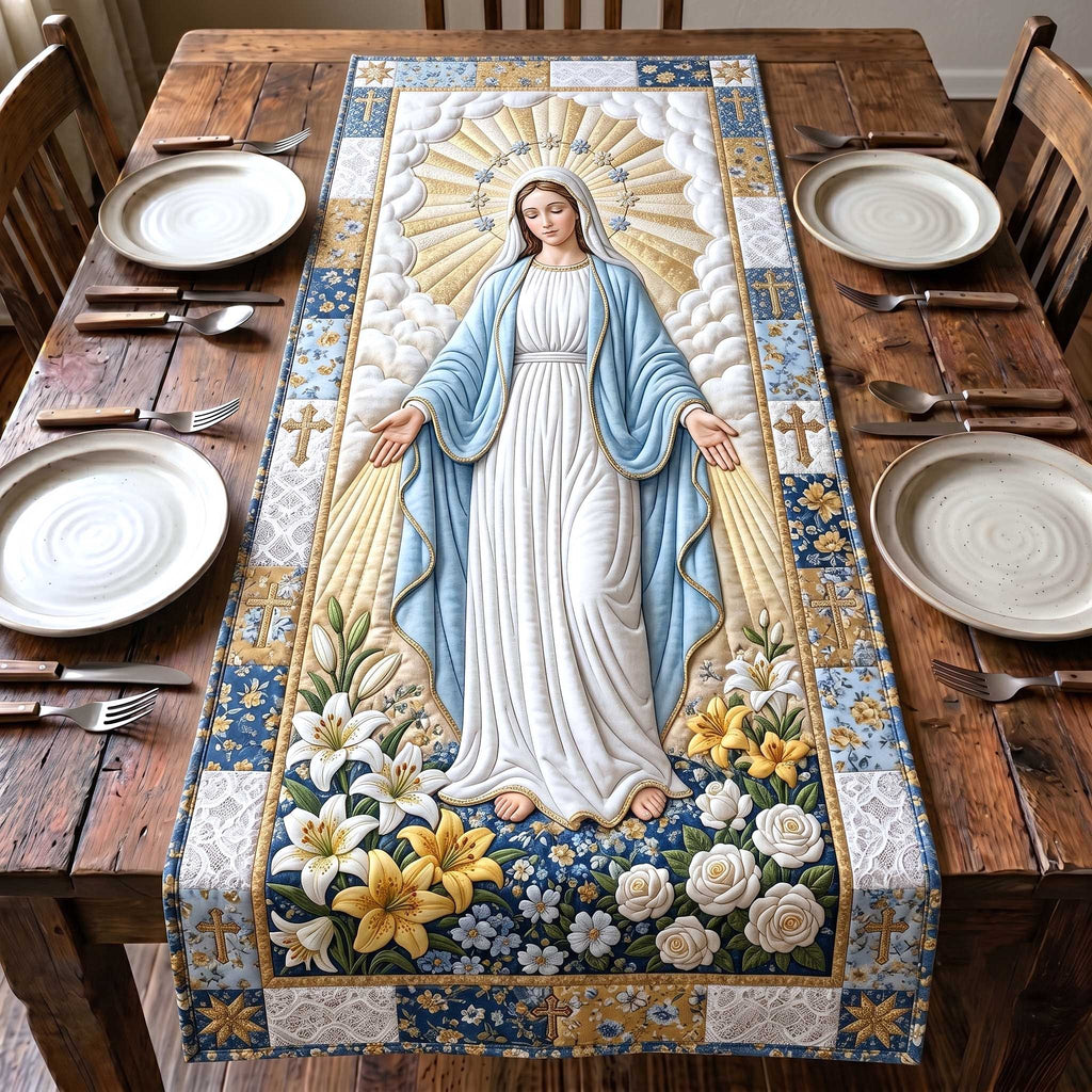 Virgin Mary with White Lilies Table Runner