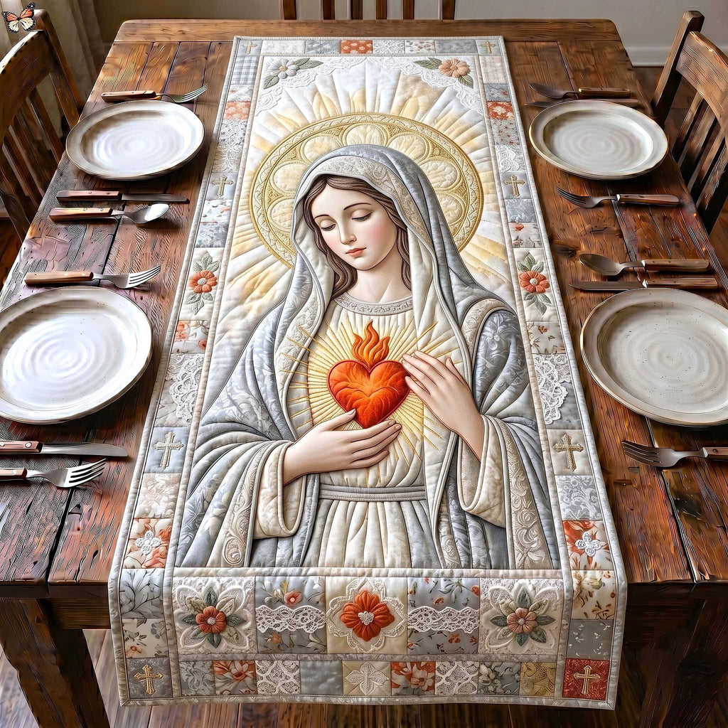 Immaculate Heart of Mary White Table Runner