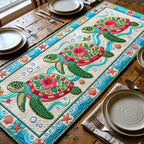 Green Turtles with Pink Blooms Table Runner
