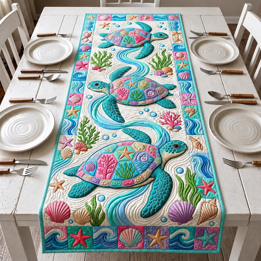 Turtles Among Shells and Coral Table Runner