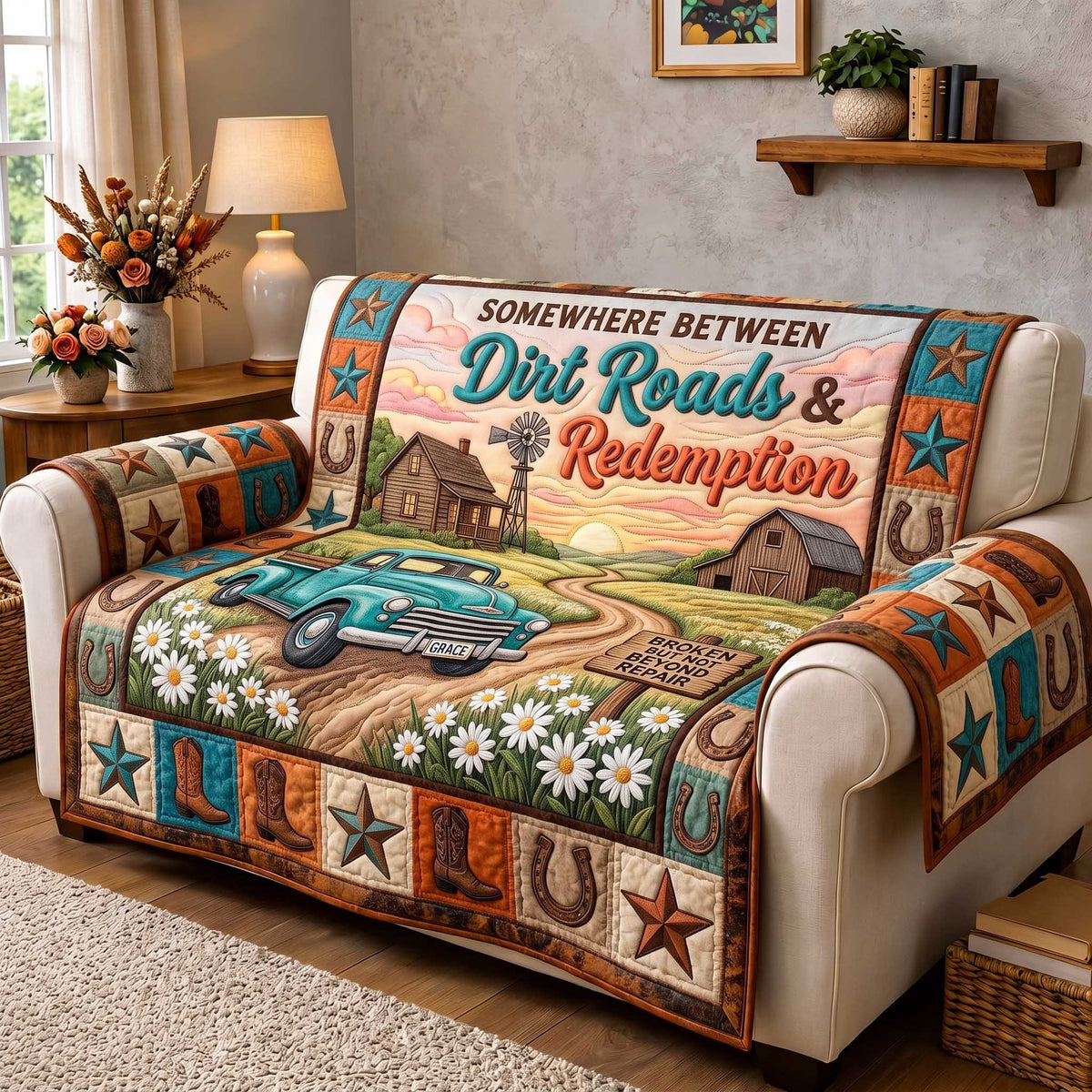 Somewhere Between Dirt Roads and Redemption Sofa Cover