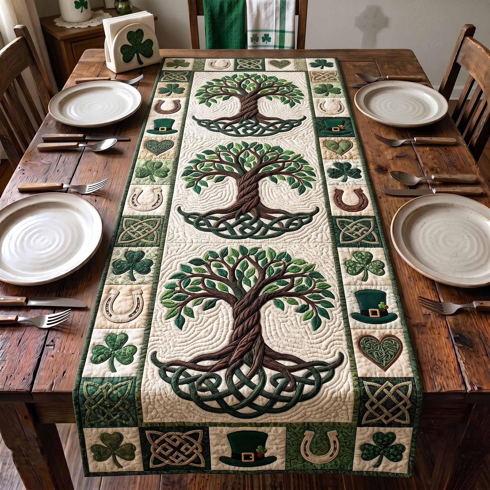 Celtic Tree of Life in Green Table Runner