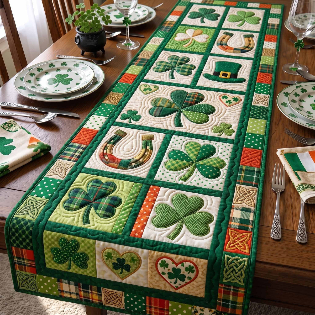 Shamrocks and Horseshoes in Blocks Table Runner