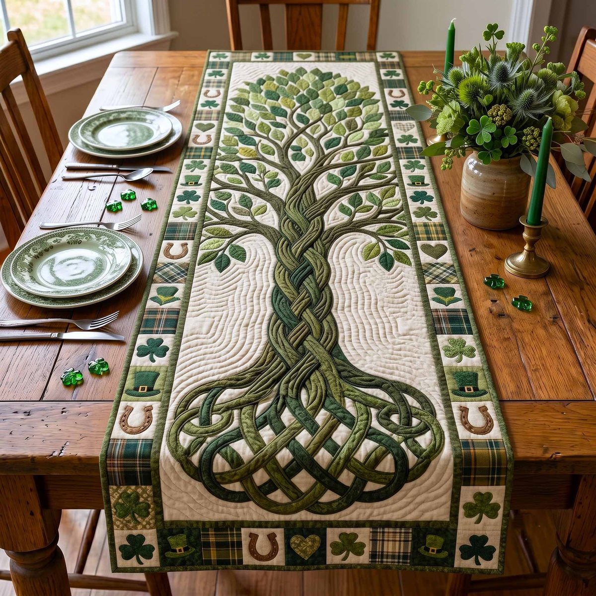 Celtic Tree on Cream Panel Table Runner