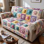 Pastel Paw Prints with Yarn Balls Sofa Cover