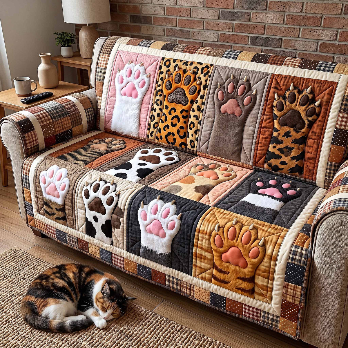 Cat Paws on Leopard and Orange Patches Sofa Cover