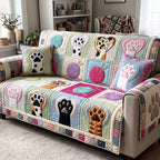 Cat Paws on Mint and Pink Squares Sofa Cover