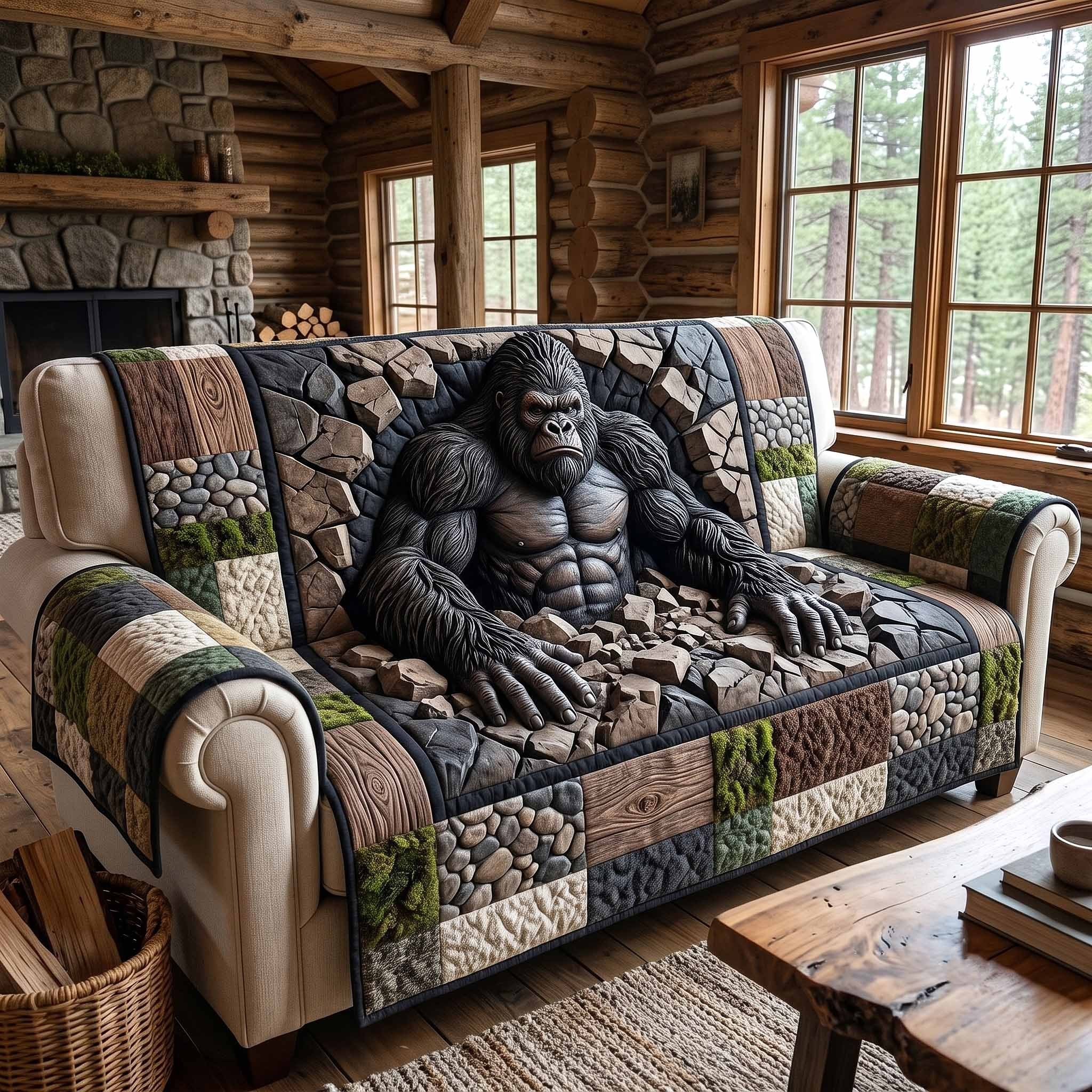Gorilla Sitting on the Stone Wall Sofa Cover
