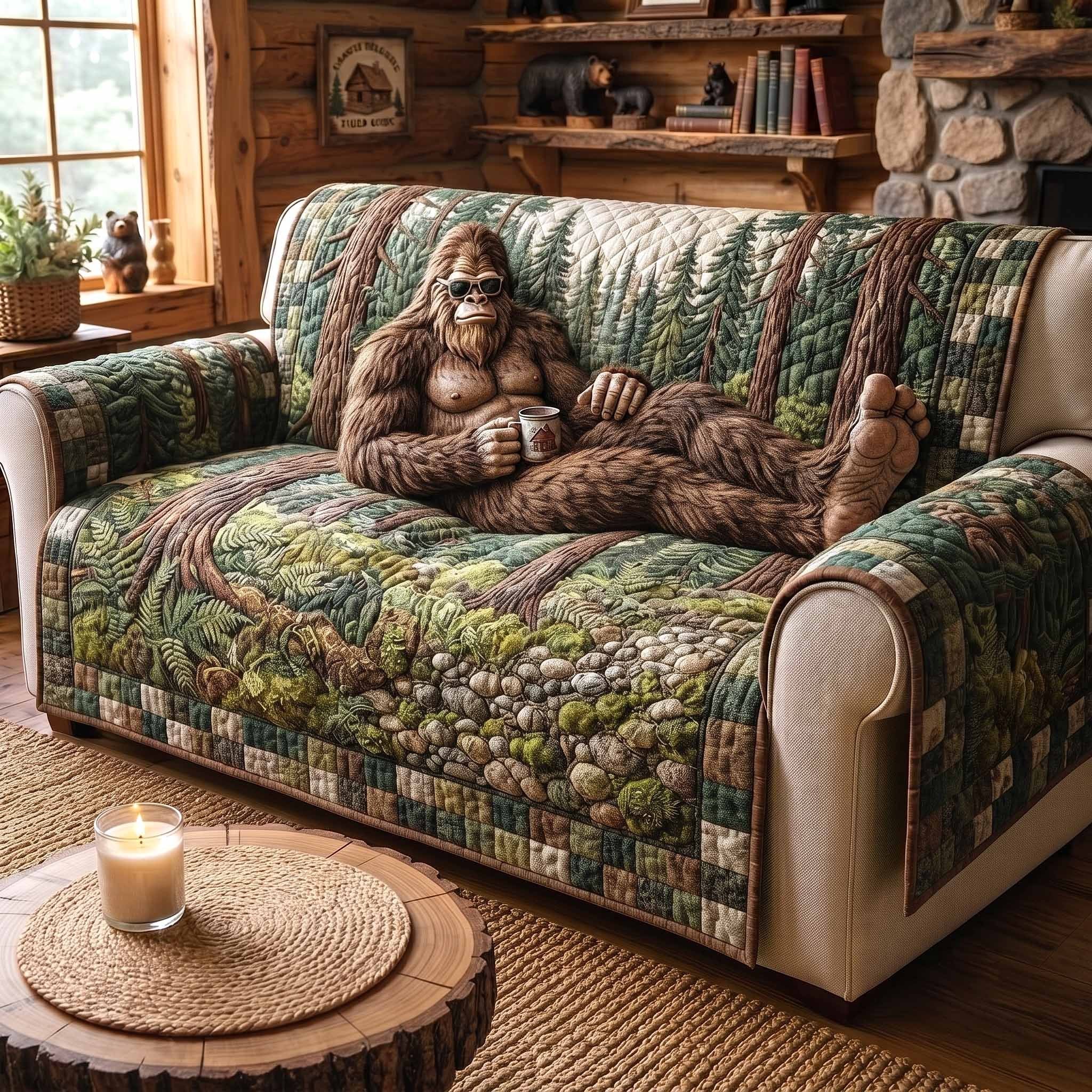 Bigfoot Sitting in the Green Woods Sofa Cover