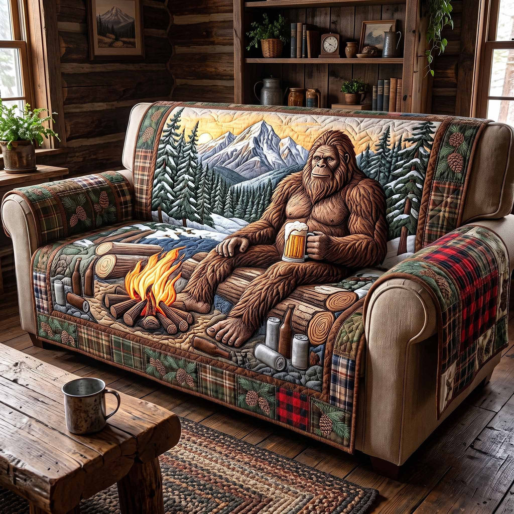 Bigfoot by the Campfire with Mug Sofa Cover