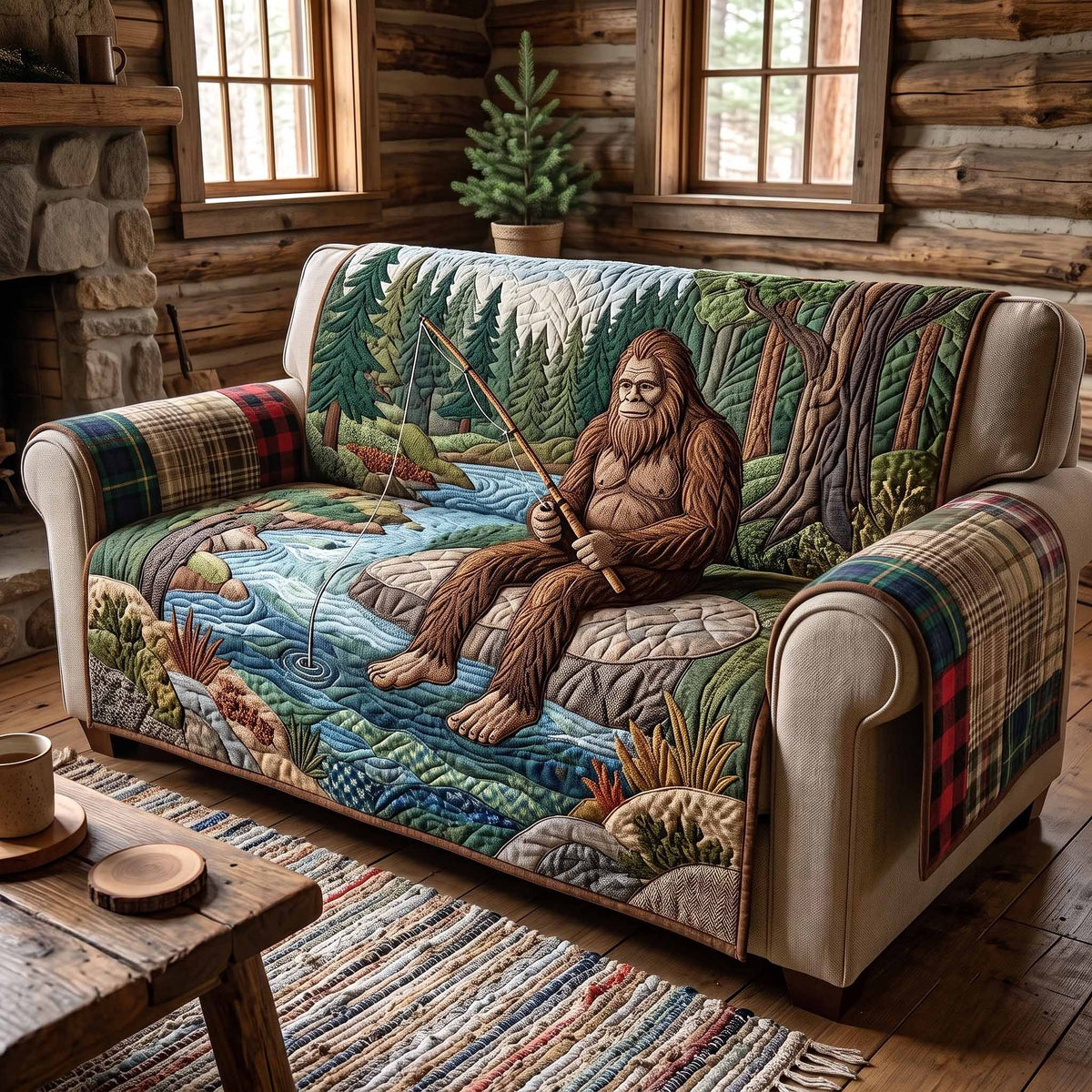 Bigfoot Fishing by the Stream Sofa Cover