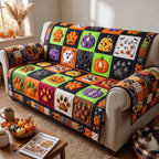 Ghosts and Pumpkins on Purple Squares Sofa Cover