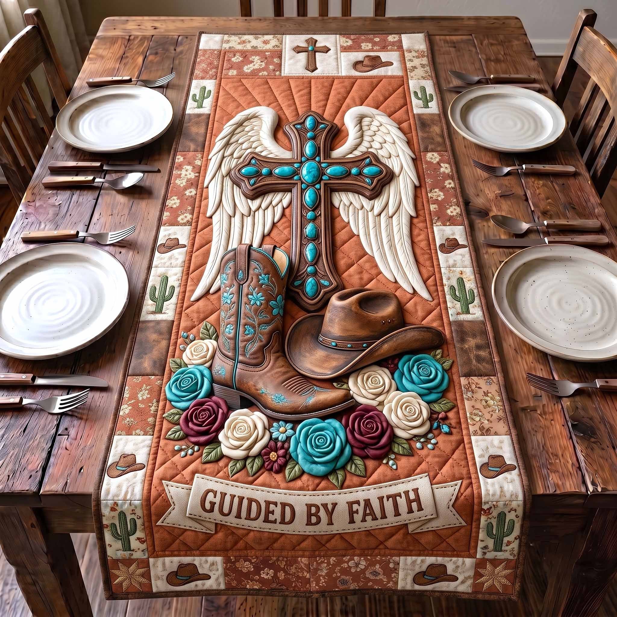 Guided By Faith Turquoise Cross Table Runner