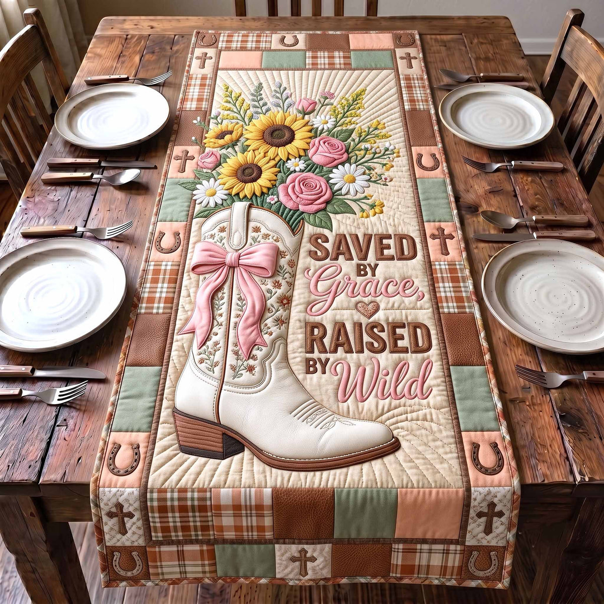 Saved By Grace Raised By Wild Table Runner