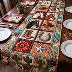 Western Patchwork Squares with Cactus Table Runner