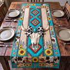 Cowhide Steer Skull and Sunflowers Table Runner