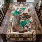 Boots and Hat with Turquoise Roses Table Runner