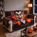 Vampire with Red Eyes on Orange Sofa Cover