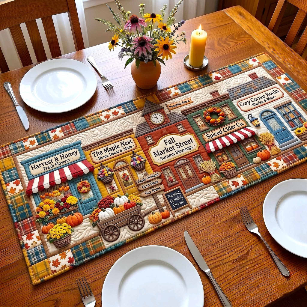 Fall Market Street Storefronts Table Runner