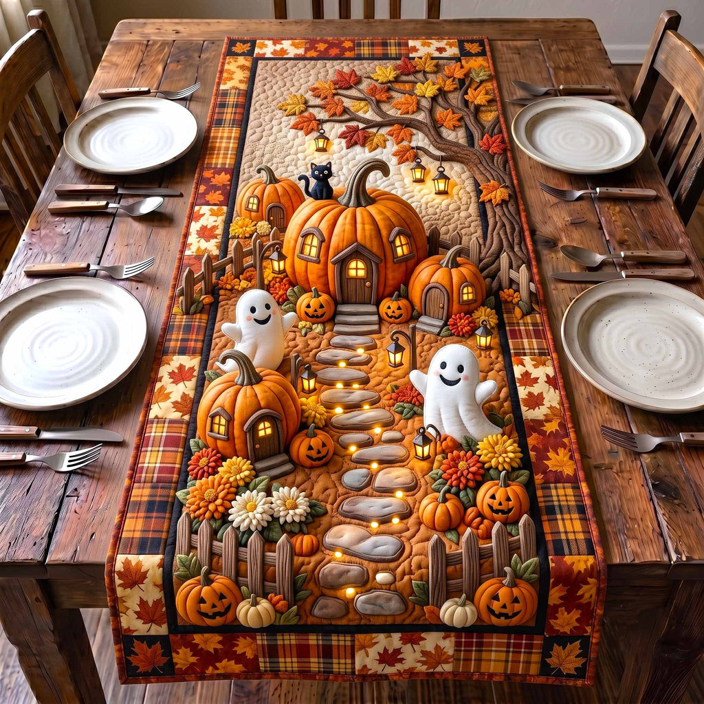 Pumpkins and Ghosts on Garden Path Table Runner