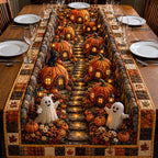 Glowing Pumpkin Lane at Night Table Runner