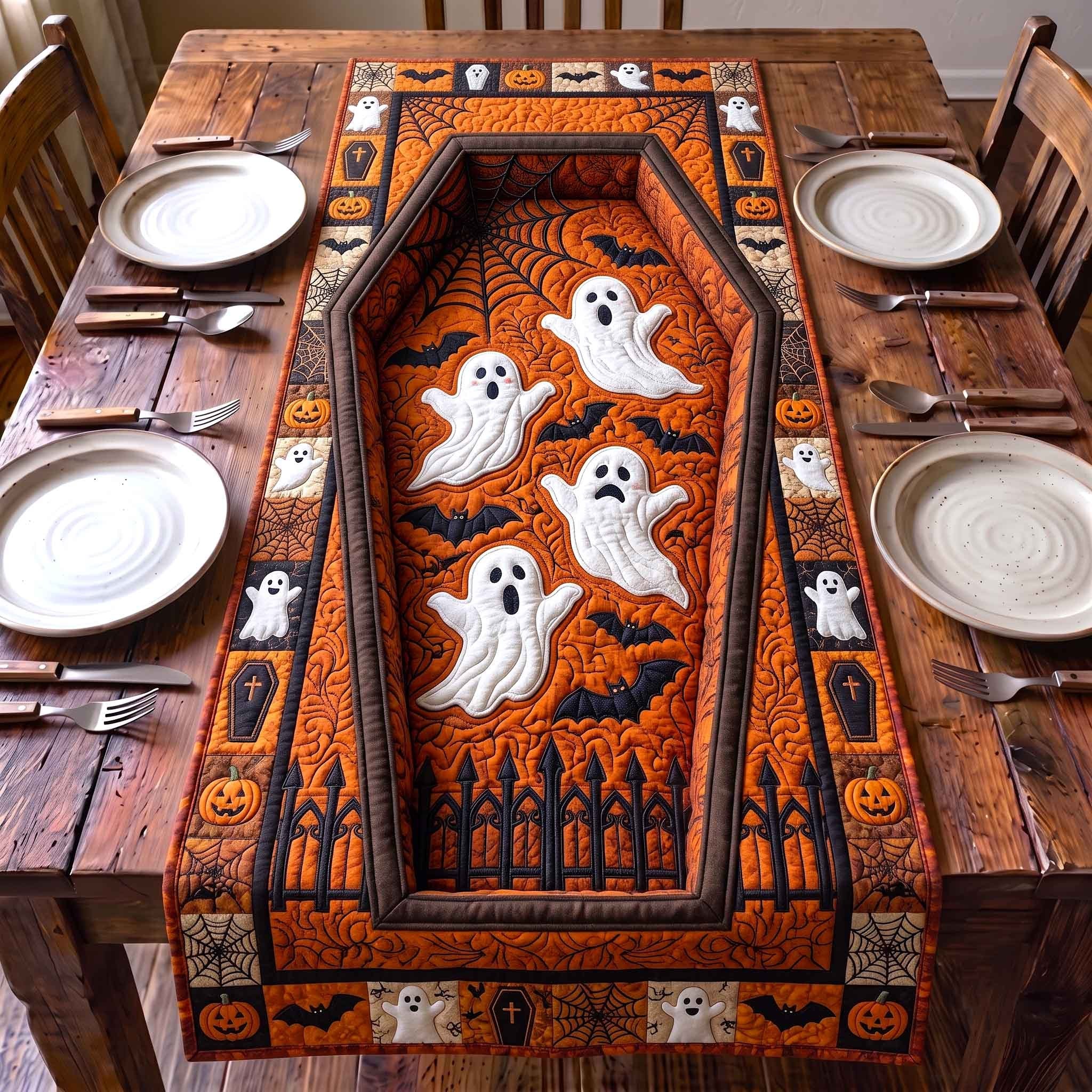 White Ghosts over Graveyard Fence Table Runner