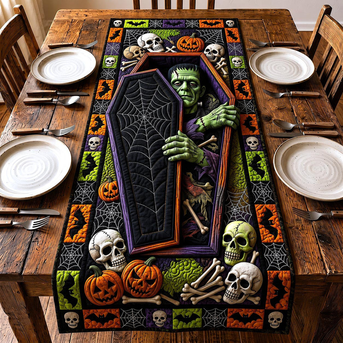 Green Monster in Purple Coffin Table Runner