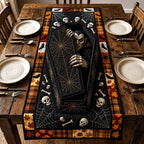 Coffin with Spider Webs and Bones Table Runner