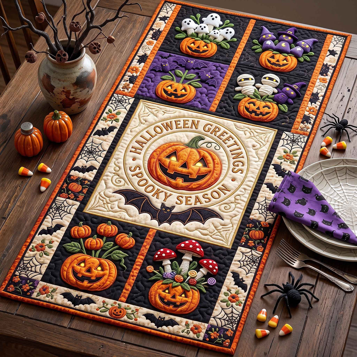 Halloween Greetings Spooky Season Table Runner