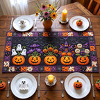 Ghosts and Pumpkins Row on Purple Table Runner
