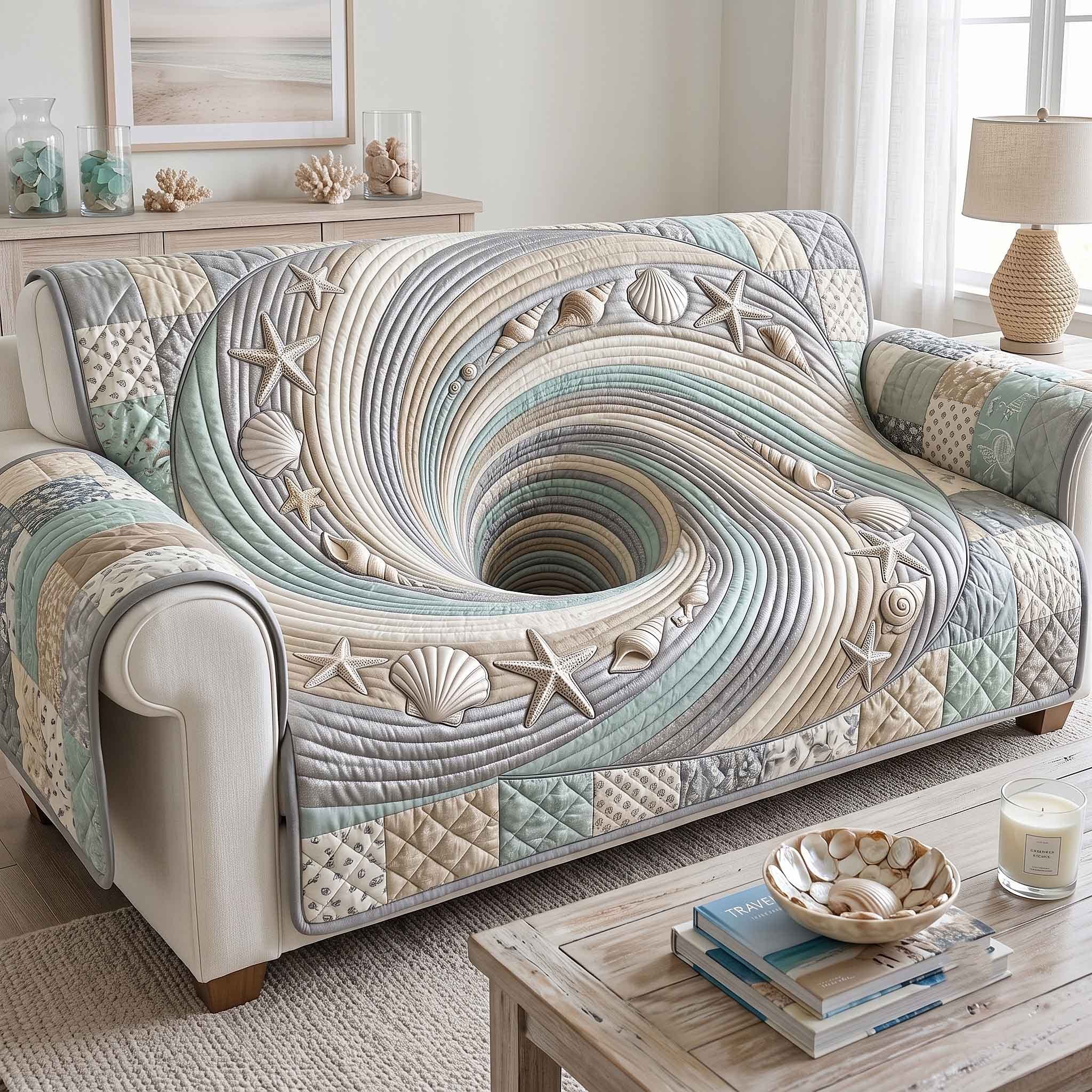 Pale Swirling Wave with Starfish Sofa Cover