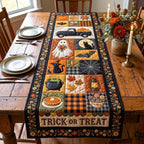 Trick or Treat Autumn Squares Table Runner