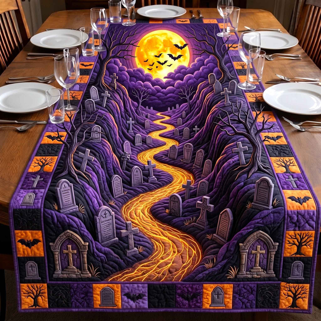 Glowing Path Through Purple Graveyard Table Runner