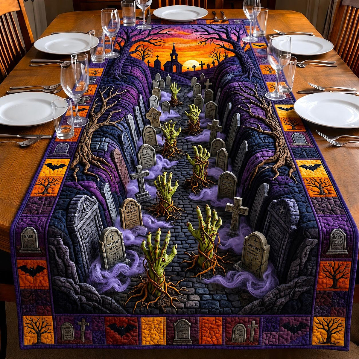 Zombie Hands in Purple Mist Table Runner