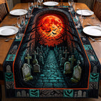 Teal Graveyard Under Blood Moon Table Runner
