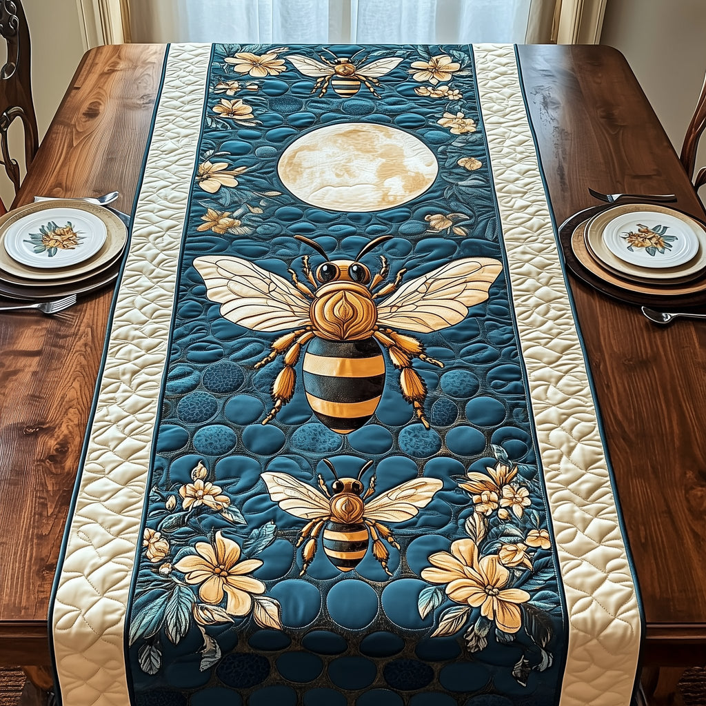 Honey Bee on Teal with Blossoms Table Runner