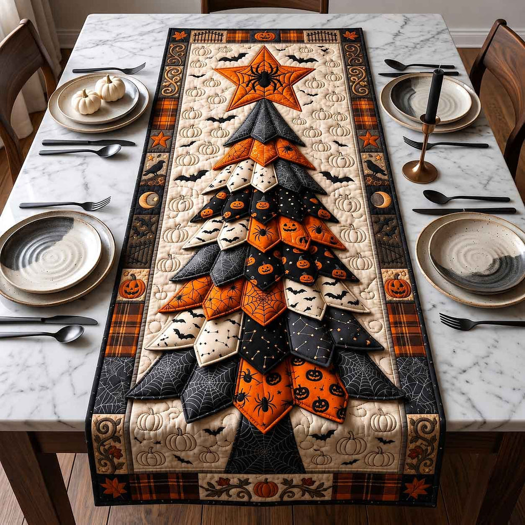 Orange and Black Patchwork Tree Table Runner